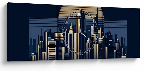 Kép – Geometrikus város (órával) (90x30 cm)