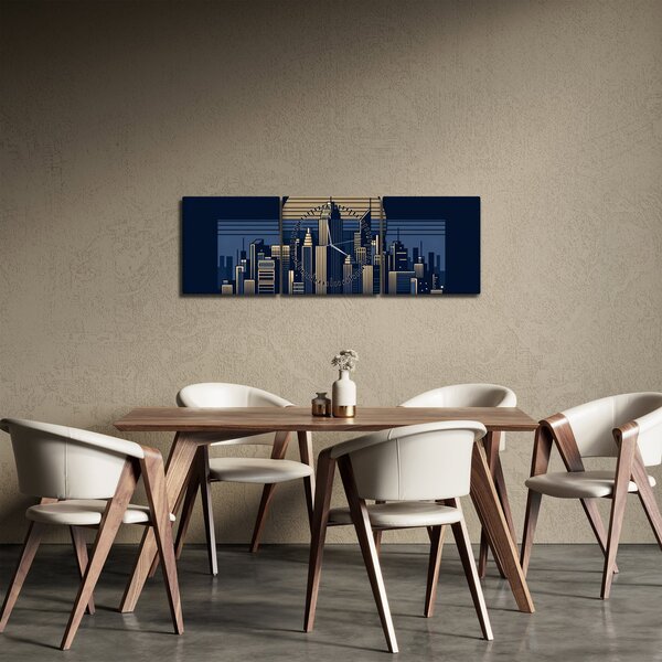 Kép – Geometrikus város (órával) (90x30 cm)