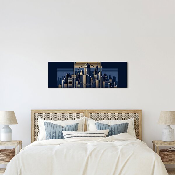 Kép – Geometrikus város (órával) (90x30 cm)