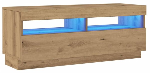 Kézműves tölgy szerelt fa TV-szekrény LED-ekkel 100x35x40 cm
