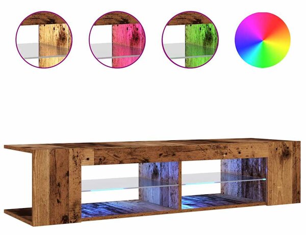 Antik fa színű szerelt fa TV-szekrény LED-ekkel 135x39x30 cm
