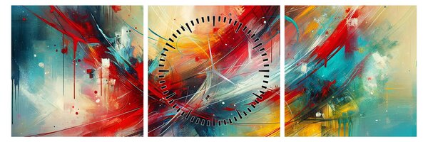 Kép – Absztrakció pirossal (órával) (90x30 cm)