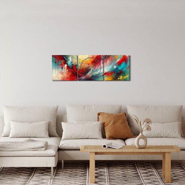 Kép – Absztrakció pirossal (órával) (90x30 cm)