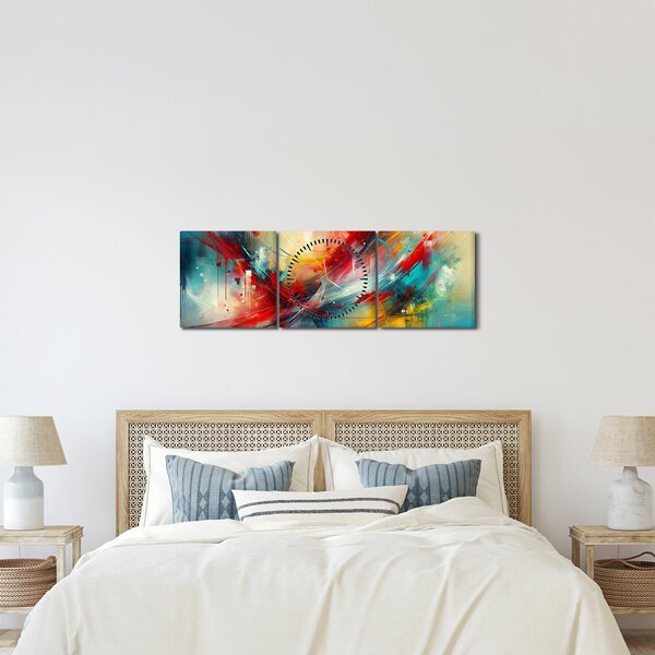 Kép – Absztrakció pirossal (órával) (90x30 cm)