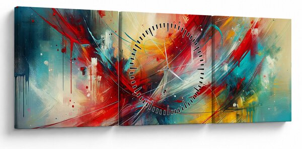 Kép – Absztrakció pirossal (órával) (90x30 cm)