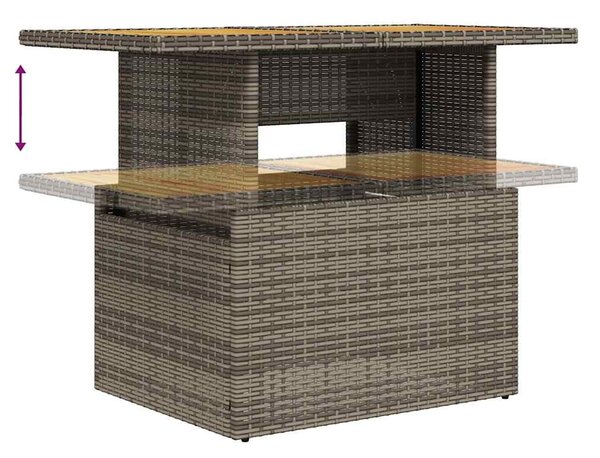 6 részes szürke polyrattan akácfa kerti ülőgarnitúra párnákkal