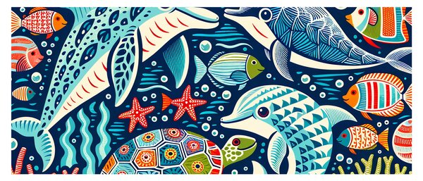 Kép – Rajzolt vízi állatok (120x50 cm)