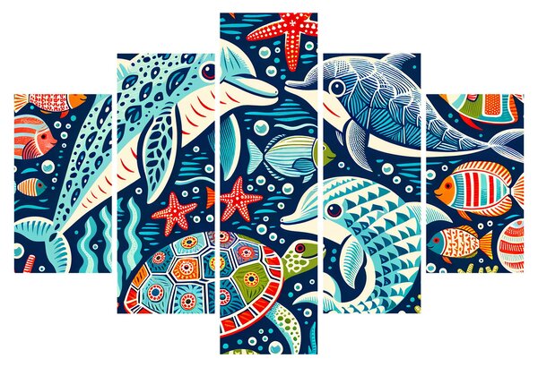 Kép – Rajzolt vízi állatok (150x105 cm)