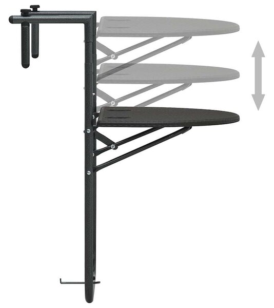 Barna rattan hatású műanyag függő erkélyasztal 60x64x83,5 cm