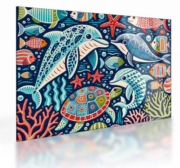 Üveg kép – Rajzolt vízi állatok (70x50 cm)