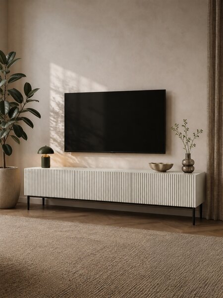 Nicole RTV szekrény 200 cm fiókkal, fémlábakon - kasmír / fekete lábak