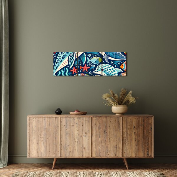 Kép – Rajzolt vízi állatok (órával) (90x30 cm)