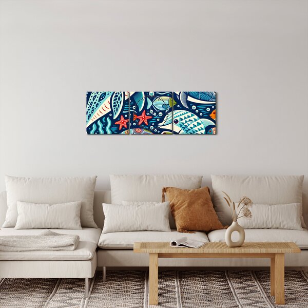 Kép – Rajzolt vízi állatok (órával) (90x30 cm)