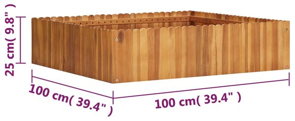 Tömör akácfa kerti magaságyás 100 x 100 x 25 cm