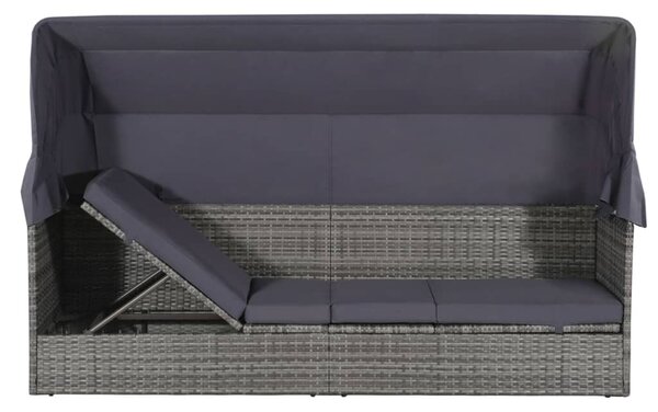 Szürke polyrattan napellenzős kerti ágy 205 x 62 cm