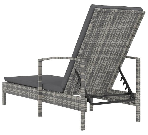 Szürke polyrattan karfás napozóágy