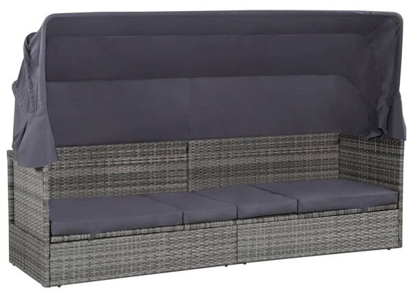Szürke polyrattan napellenzős kerti ágy 205 x 62 cm