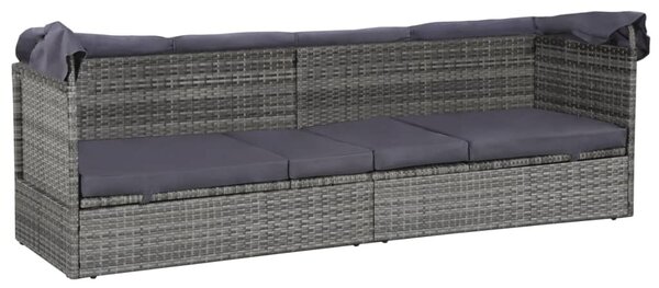 Szürke polyrattan napellenzős kerti ágy 205 x 62 cm