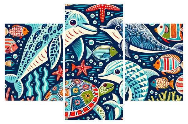 Kép – Rajzolt vízi állatok (90x60 cm)
