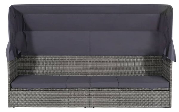 Szürke polyrattan napellenzős kerti ágy 205 x 62 cm