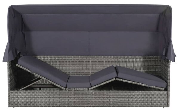 Szürke polyrattan napellenzős kerti ágy 205 x 62 cm