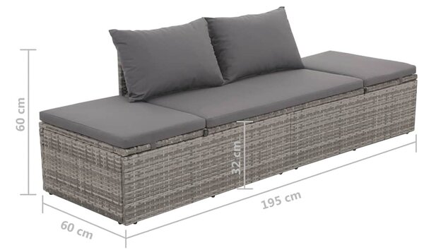 Szürke polyrattan kerti ágy 195 x 60 cm