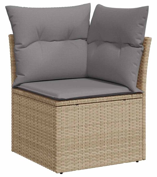 11 részes bézs polyrattan akácfa kerti ülőgarnitúra párnákkal