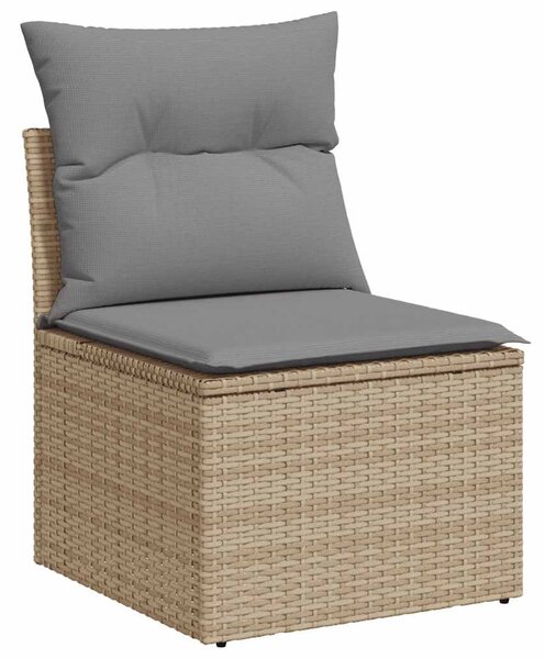 11 részes bézs polyrattan akácfa kerti ülőgarnitúra párnákkal