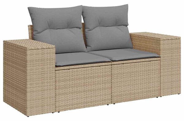 10 részes bézs polyrattan akácfa kerti ülőgarnitúra párnával