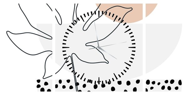 Kép - Vonal művészet virágok N⁰3 (órával) (90x30 cm)