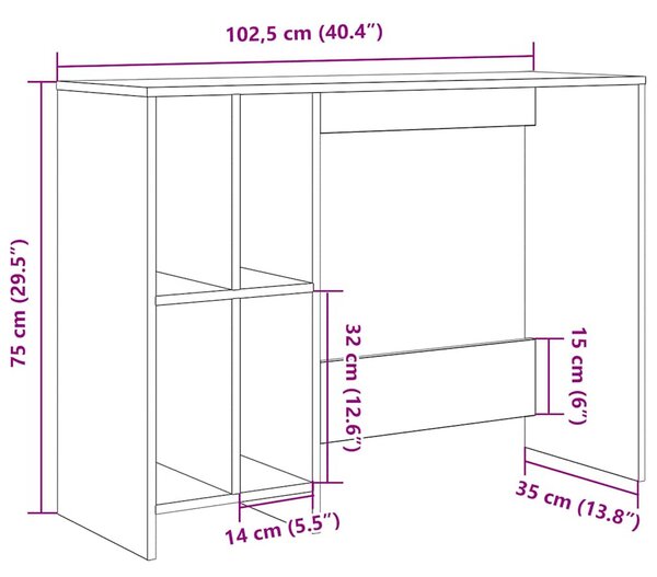 Antik fa színű szerelt fa íróasztal 102,5 x 35 x 75 cm