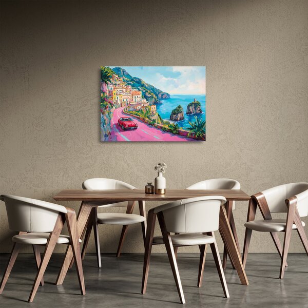 Üveg kép - Rózsaszín part menti út (70x50 cm)