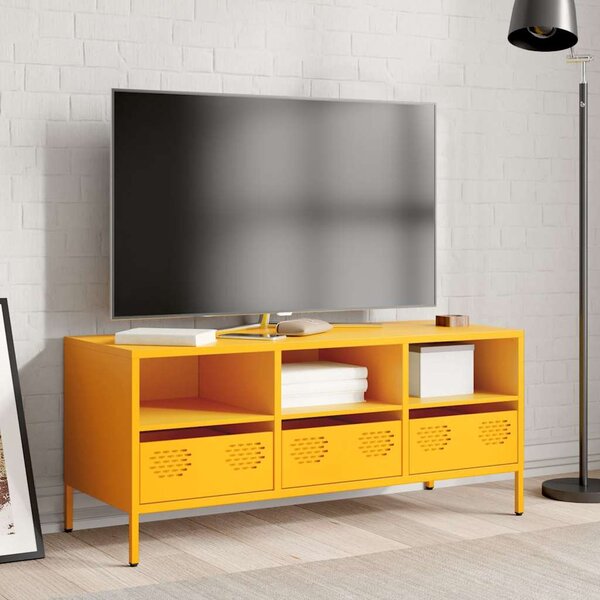 Mustársárga hidegen hengerelt acél TV-szekrény 101,5x39x43,5 cm