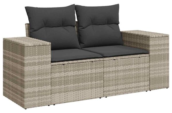2 személyes világosszürke polyrattan kerti kanapé párnával