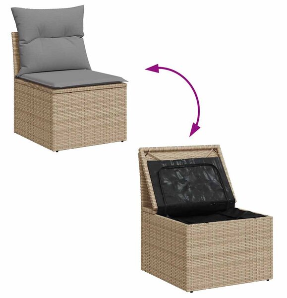 9 részes bézs polyrattan kerti ülőgarnitúra párnákkal