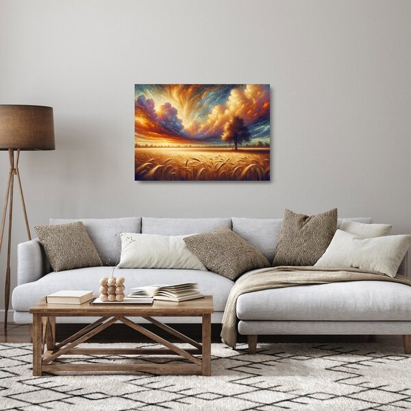 Üveg kép – Fa a mezőn (70x50 cm)