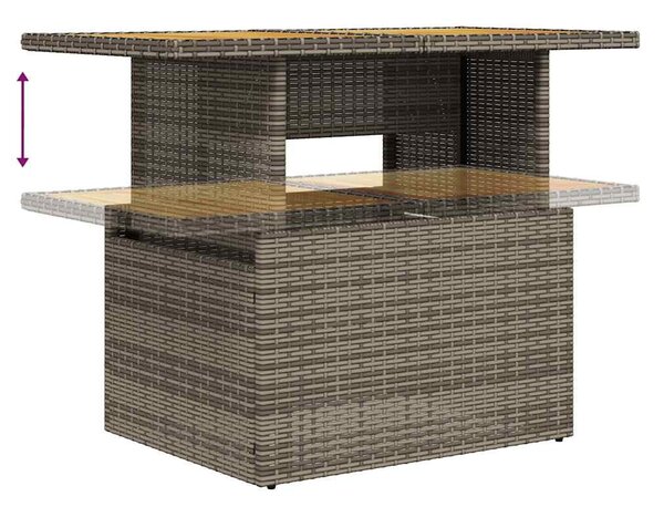 7 részes szürke polyrattan akácfa kerti ülőgarnitúra párnákkal