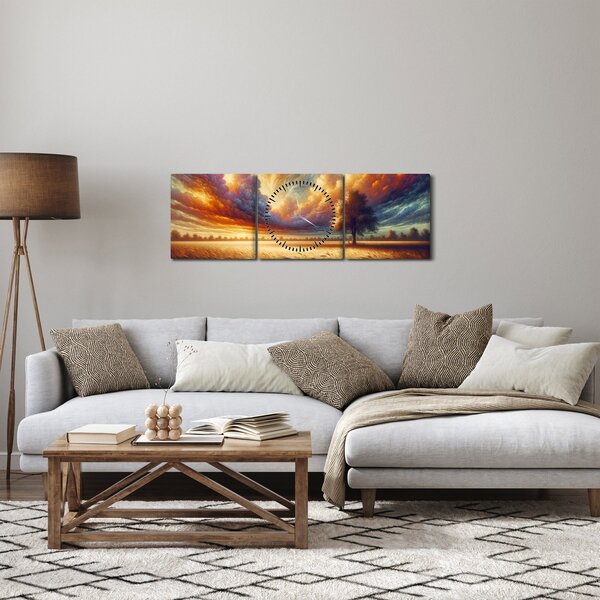 Kép – Fa a mezőn (órával) (90x30 cm)
