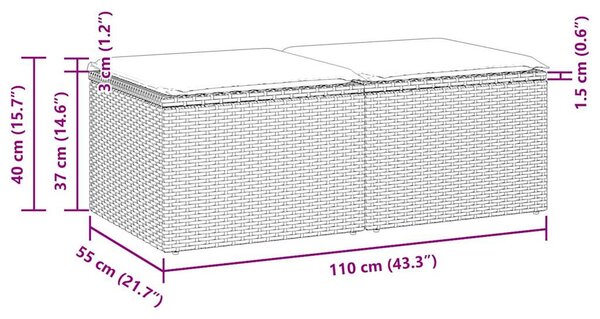 2 részes fekete polyrattan akácfa kerti ülőgarnitúra párnával