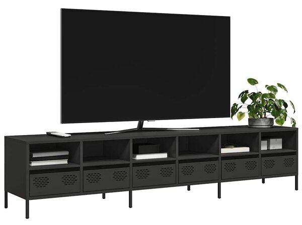 Fekete hidegen hengerelt acél TV-szekrény 202 x 39 x 43,5 cm
