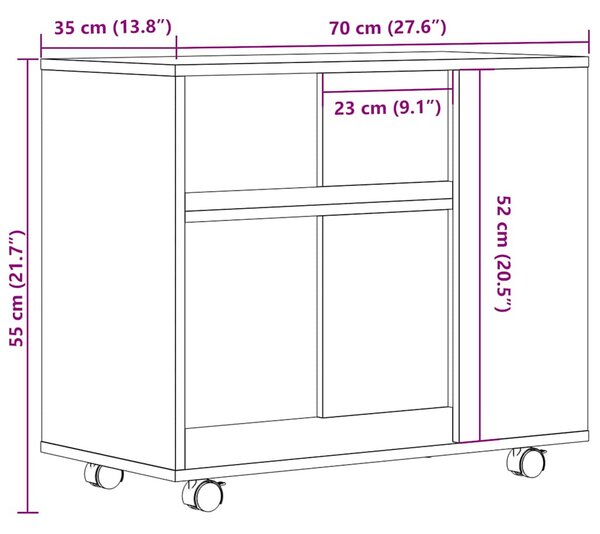 Oldalasztal kézműves tölgy 70x35x55 cm műszaki fa