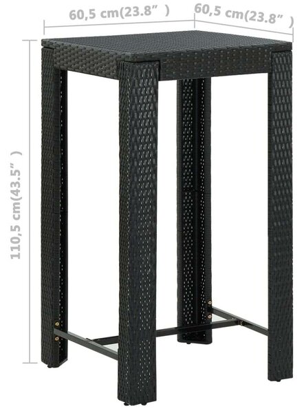 Kültéri Polyrattan Bárszett - 5 részes - Fekete