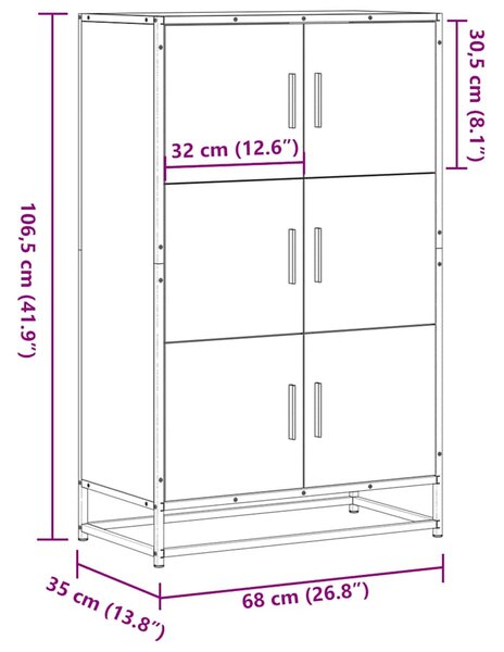 Highboard szürke sonoma 68x35x106,5 cm gépelt fa és fém