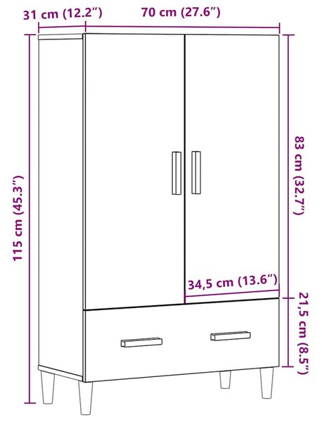 Highboard artisan tölgy 70x31x115 cm gépi úton előállított fa