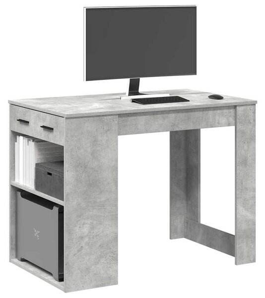 Íróasztal fiókkal és polccal betonszürke 102x62x77,5 cm műfa