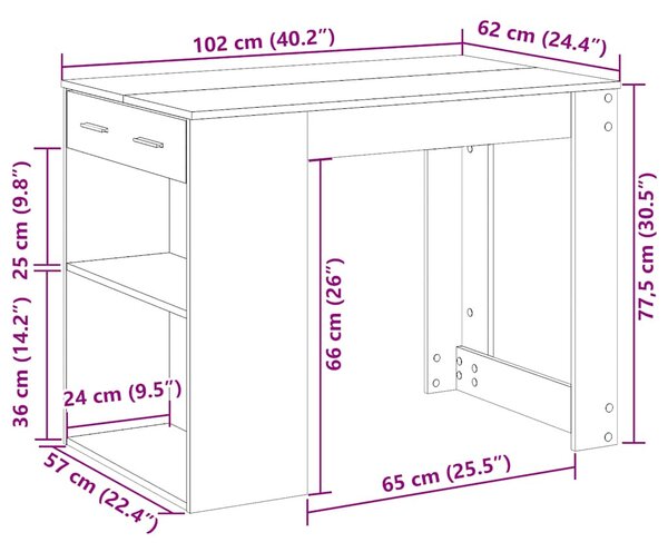 Íróasztal fiókkal és polccal betonszürke 102x62x77,5 cm műfa
