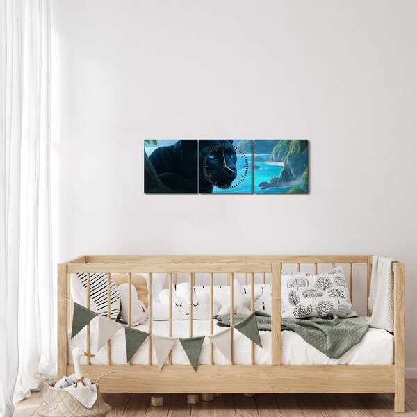 Kép - Fekete párduc a dzsungelben (órával) (90x30 cm)