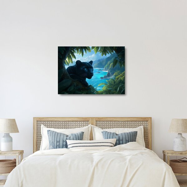 Üveg kép - Fekete párduc a dzsungelben (70x50 cm)