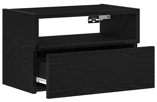 Fekete falra szerelhető éjjeliszekrény 45 x 26 x 28,5 cm
