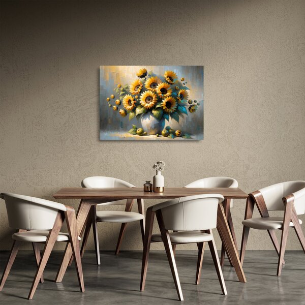Üveg kép – Napraforgós váza (70x50 cm)